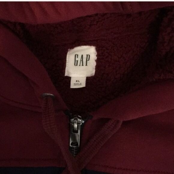 GAP Mens Wine Red & Navy Blue Fully Lined Sherpa Full Zip Hooded Jacket XL NWOT - Picture 5 of 8